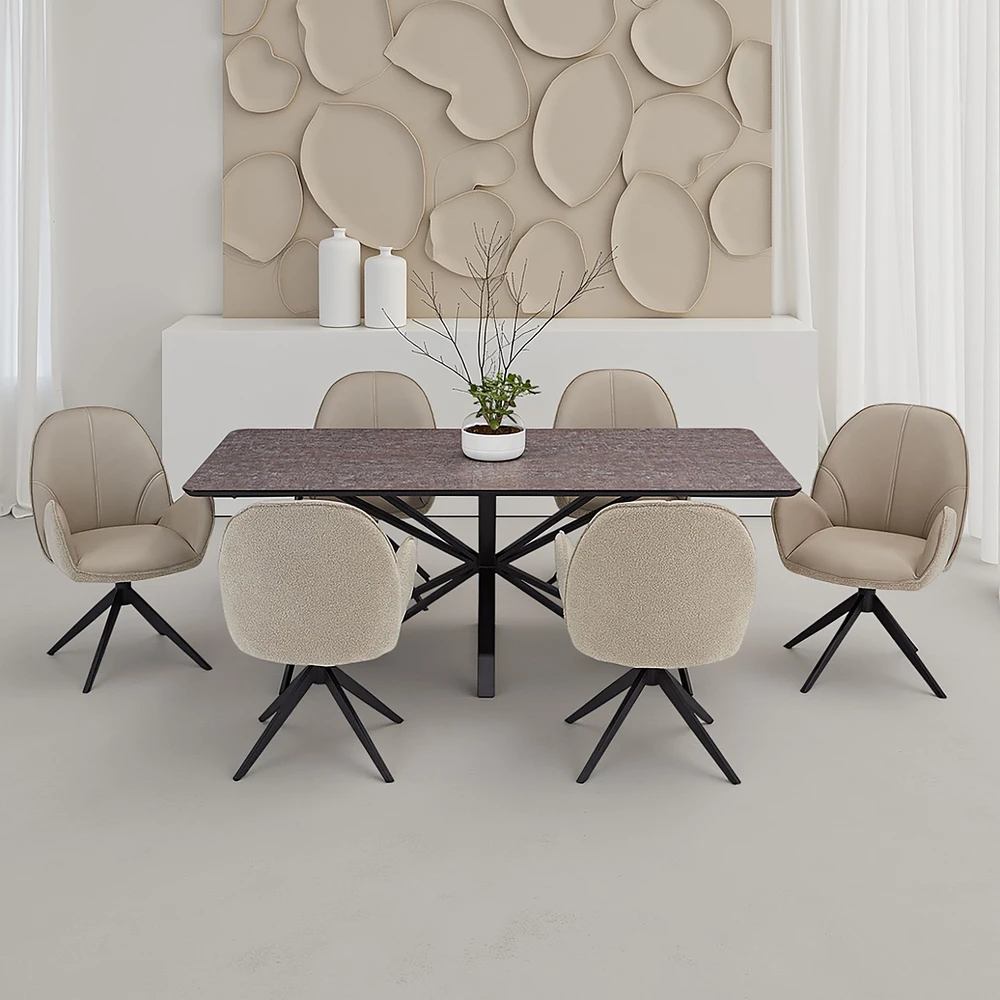 Homestyle4U Valgomojo stalas su kėdėmis, 200x100x76 cm, ruda juoda smėlio