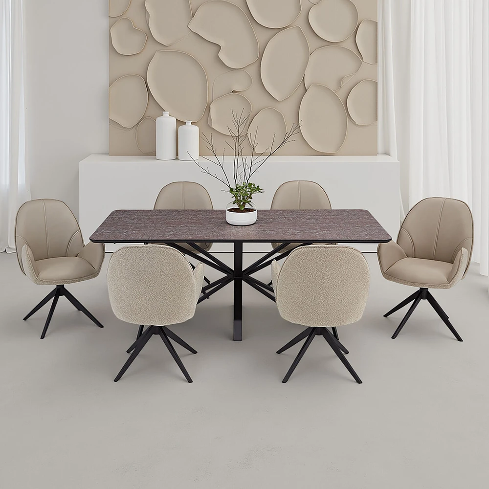 Homestyle4U Valgomojo stalas su kėdėmis, 200x100x76 cm, ruda juoda smėlio