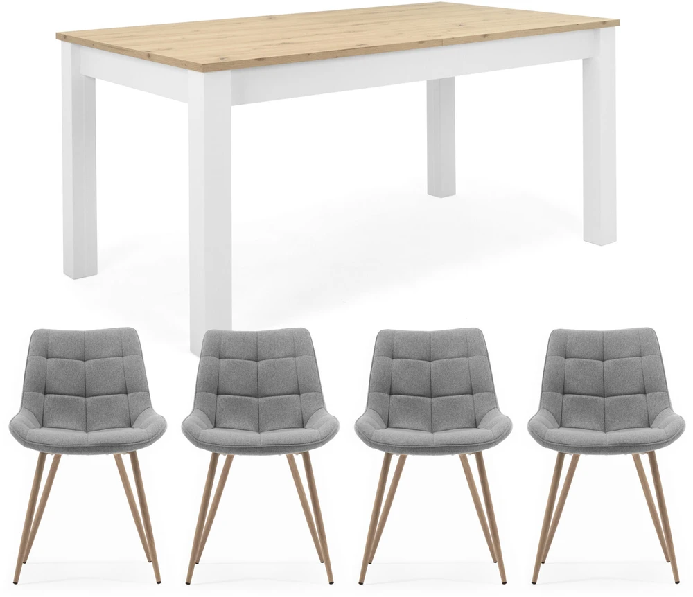 Homestyle4U Valgomojo stalas su kėdėmis, 215x90x75 cm, pilka, balta, ruda