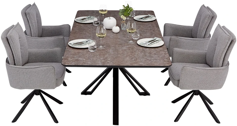 Homestyle4U Valgomojo stalas su kėdėmis, 200x100x76 cm, ruda, juoda, pilka