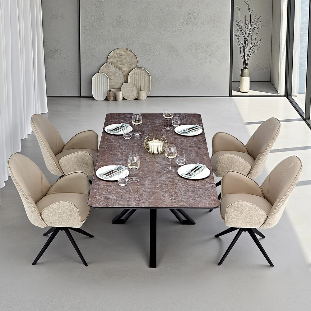 Homestyle4U Valgomojo stalas su kėdėmis, 200x100x76 cm, ruda juoda smėlio
