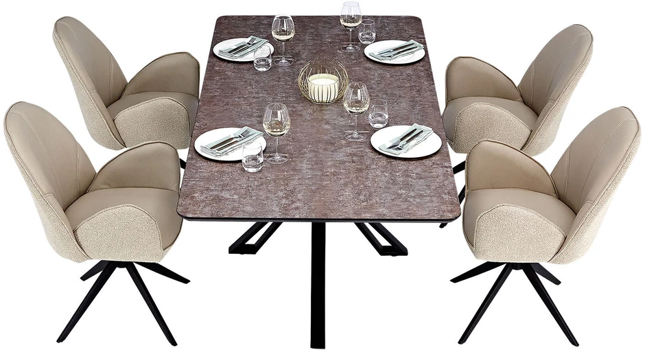 Homestyle4U Valgomojo stalas su kėdėmis, 200x100x76 cm, ruda juoda smėlio