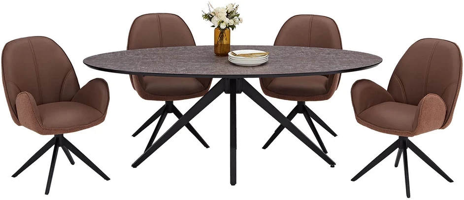Homestyle4U Valgomojo stalas su kėdėmis, 200x95x76 cm, ruda, juoda