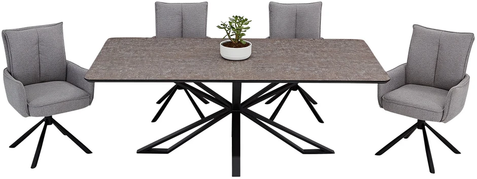 Homestyle4U Valgomojo stalas su kėdėmis, 200x100x76 cm, ruda, juoda, pilka