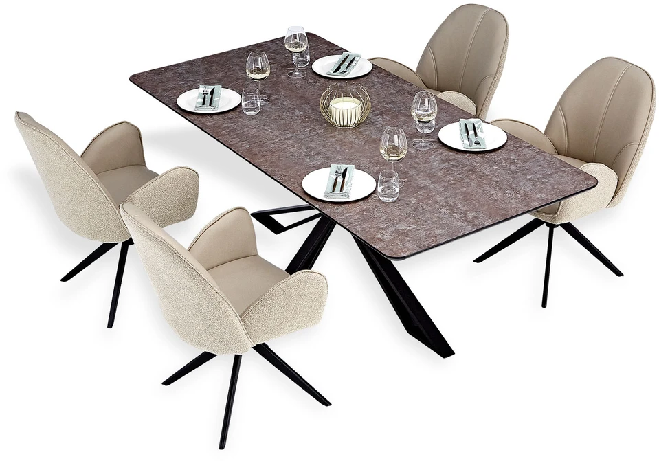 Homestyle4U Valgomojo stalas su kėdėmis, 200x100x76 cm, ruda juoda smėlio