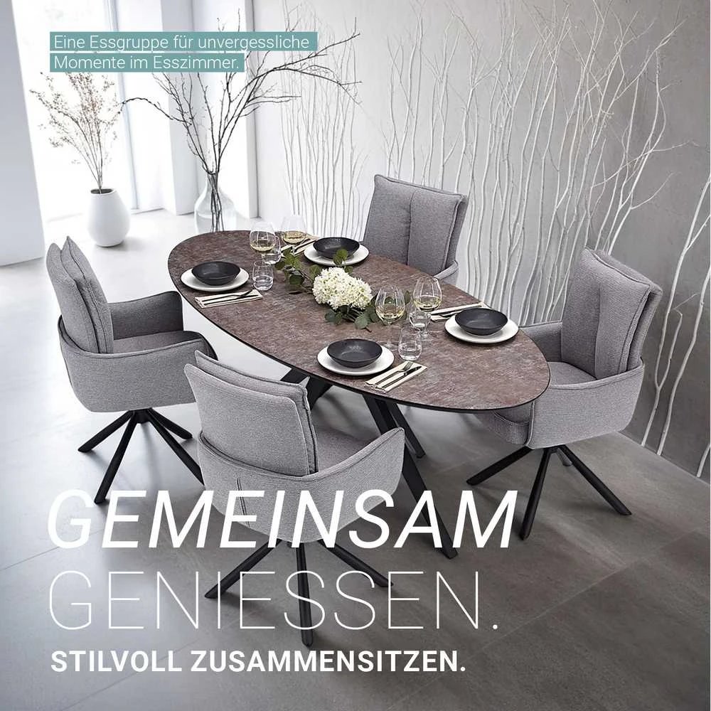 Homestyle4U Valgomojo stalas ir kėdžių komplektas, 200x95x76 cm, ruda, juoda, pilka