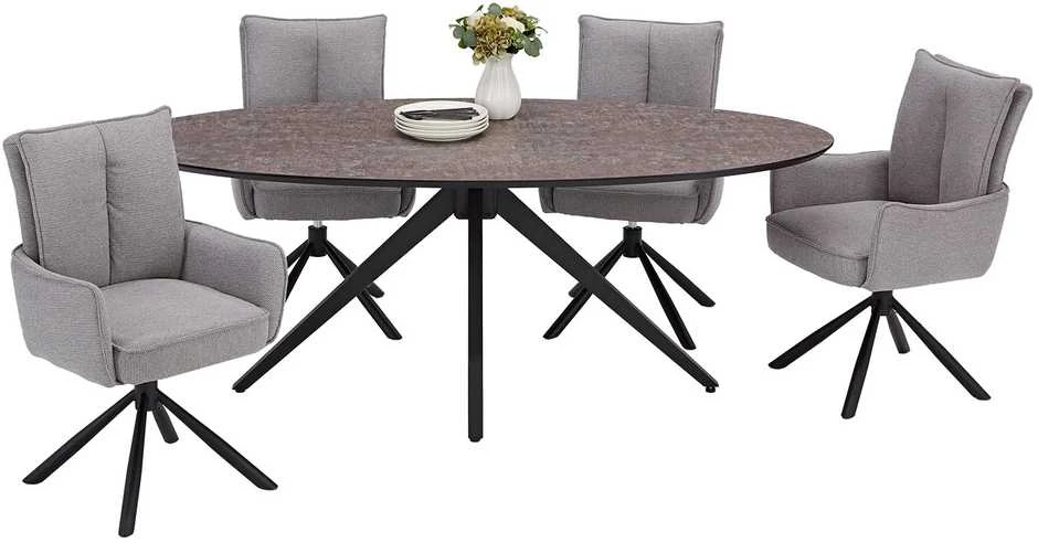 Homestyle4U Valgomojo stalas ir kėdžių komplektas, 200x95x76 cm, ruda, juoda, pilka