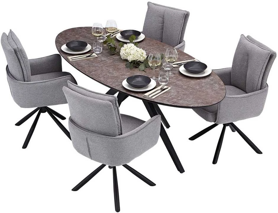 Homestyle4U Valgomojo stalas ir kėdžių komplektas, 200x95x76 cm, ruda, juoda, pilka