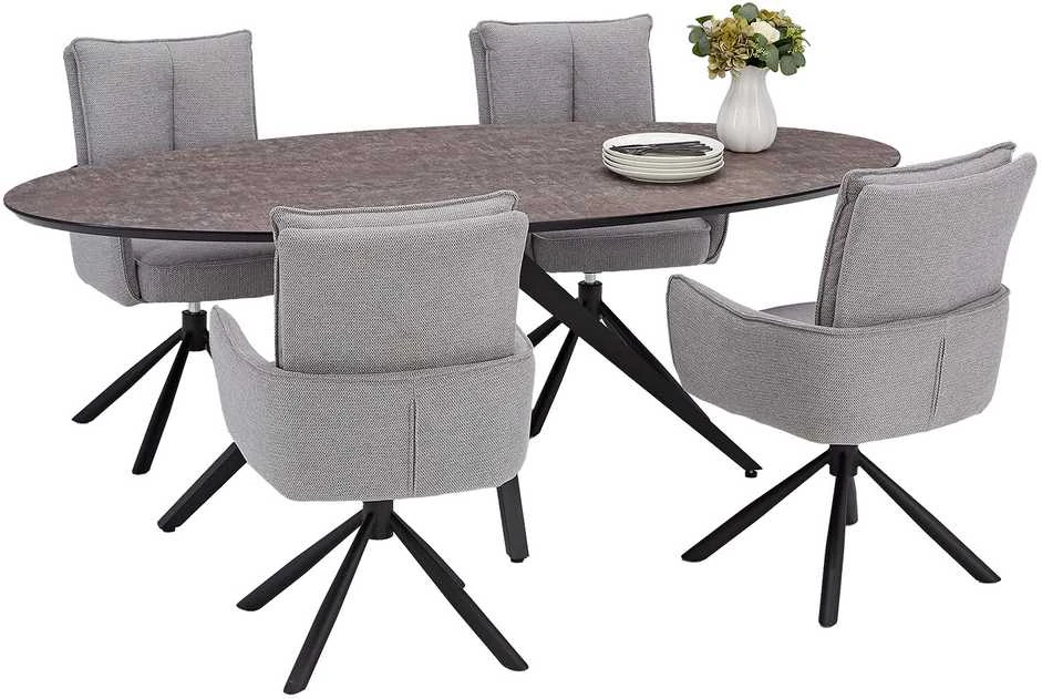 Homestyle4U Valgomojo stalas ir kėdžių komplektas, 200x95x76 cm, ruda, juoda, pilka