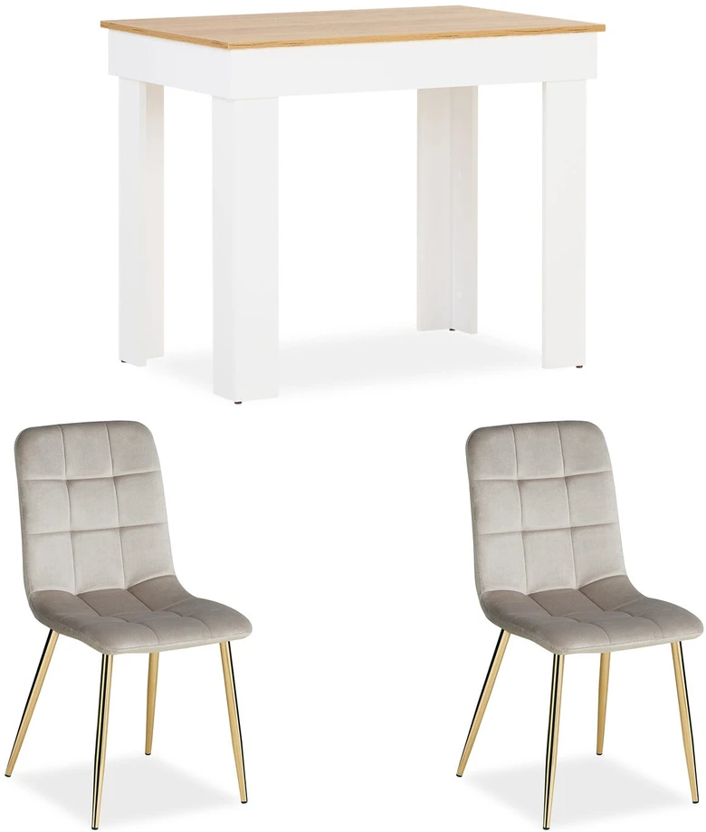 Homestyle4U Valgomojo stalo komplektas, 90x60x73 cm, balta, kreminė, ruda, auksinė