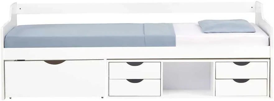 Homestyle4U Viengulė lova su laikymo stalčiais, 96x205x66 cm, balta