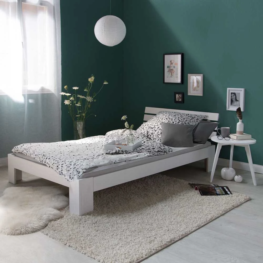 Homestyle4U Viengulė lova, medinis lovos rėmas su groteliniu pagrindu, 94x204x66 cm, balta