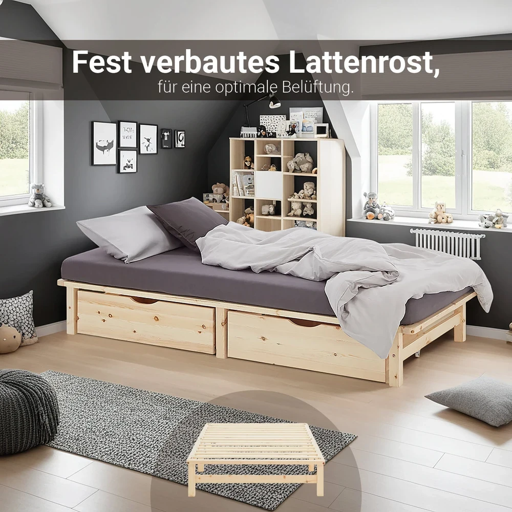 Homestyle4U Viengulė lova, 100x28x200 cm, ruda