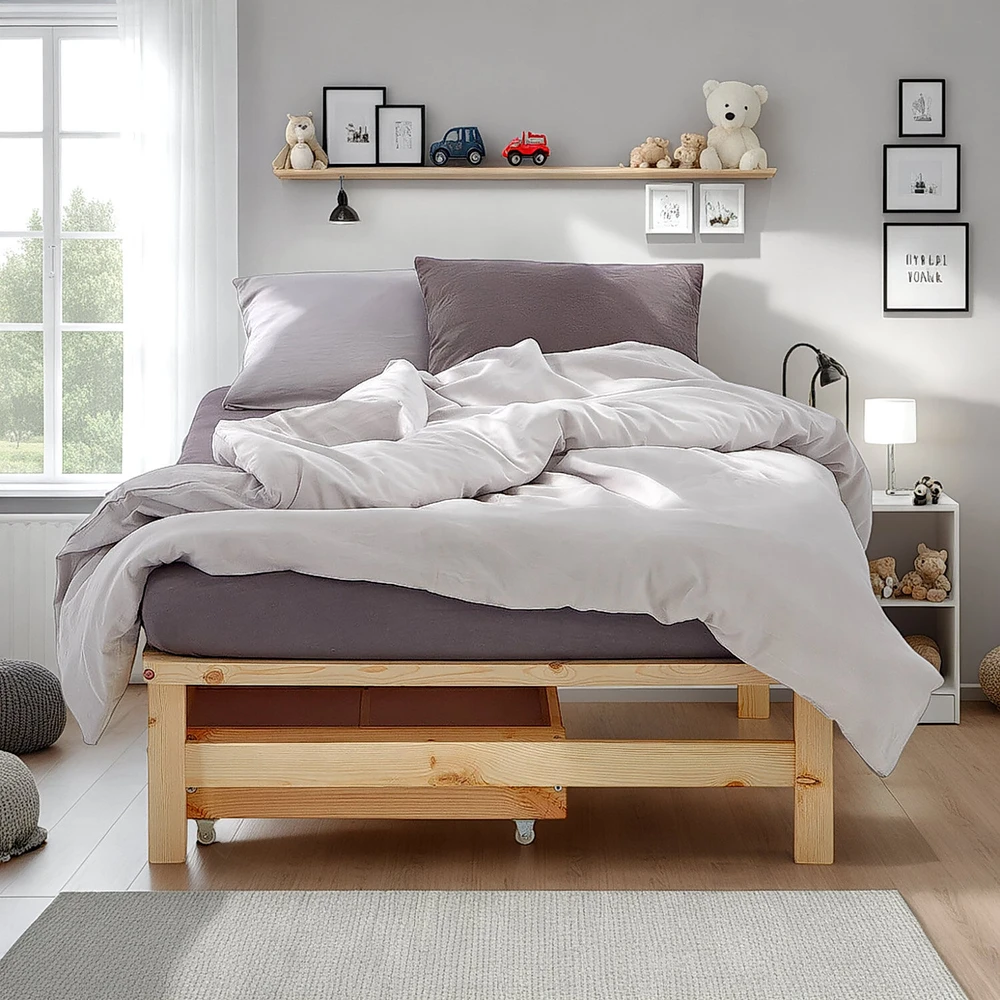Homestyle4U Viengulė lova, 100x28x200 cm, ruda