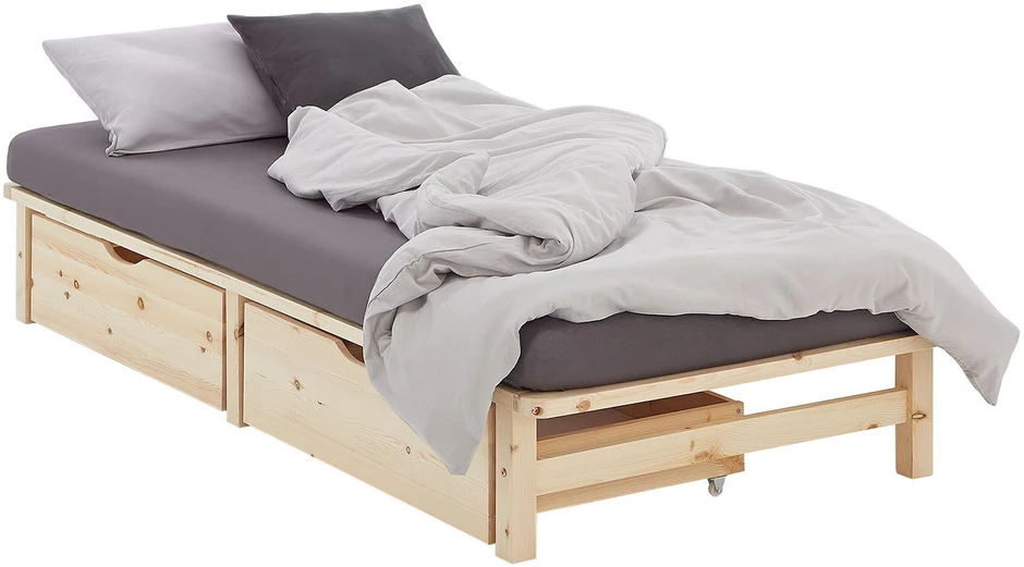 Homestyle4U Viengulė lova, 100x28x200 cm, ruda