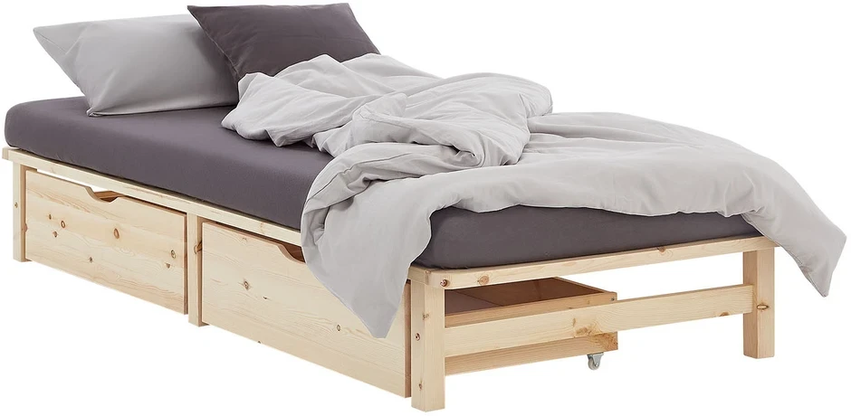 Homestyle4U Viengulė lova, 100x28x200 cm, ruda