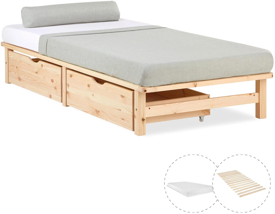 Homestyle4U Viengulė lova, 90x28x200 cm, ruda
