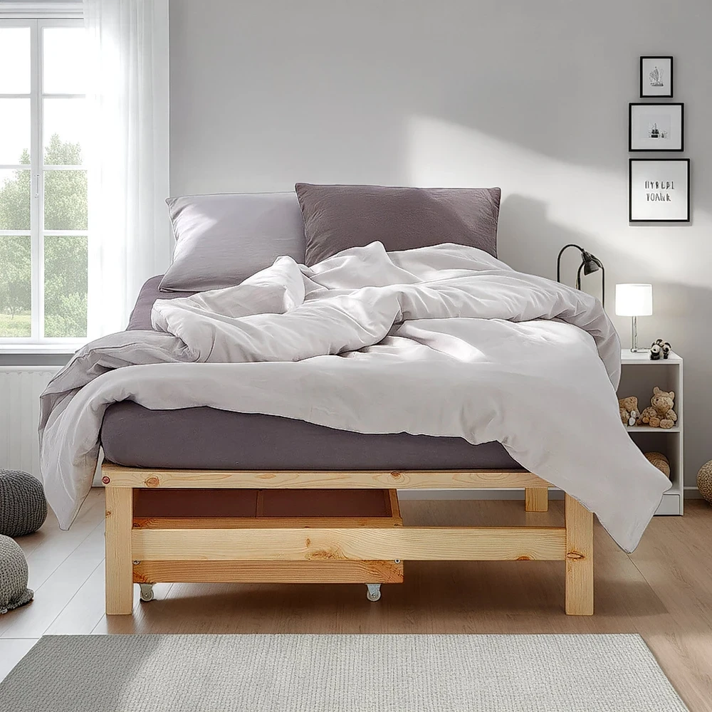 Homestyle4U Viengulė lova, 90x28x200 cm, ruda