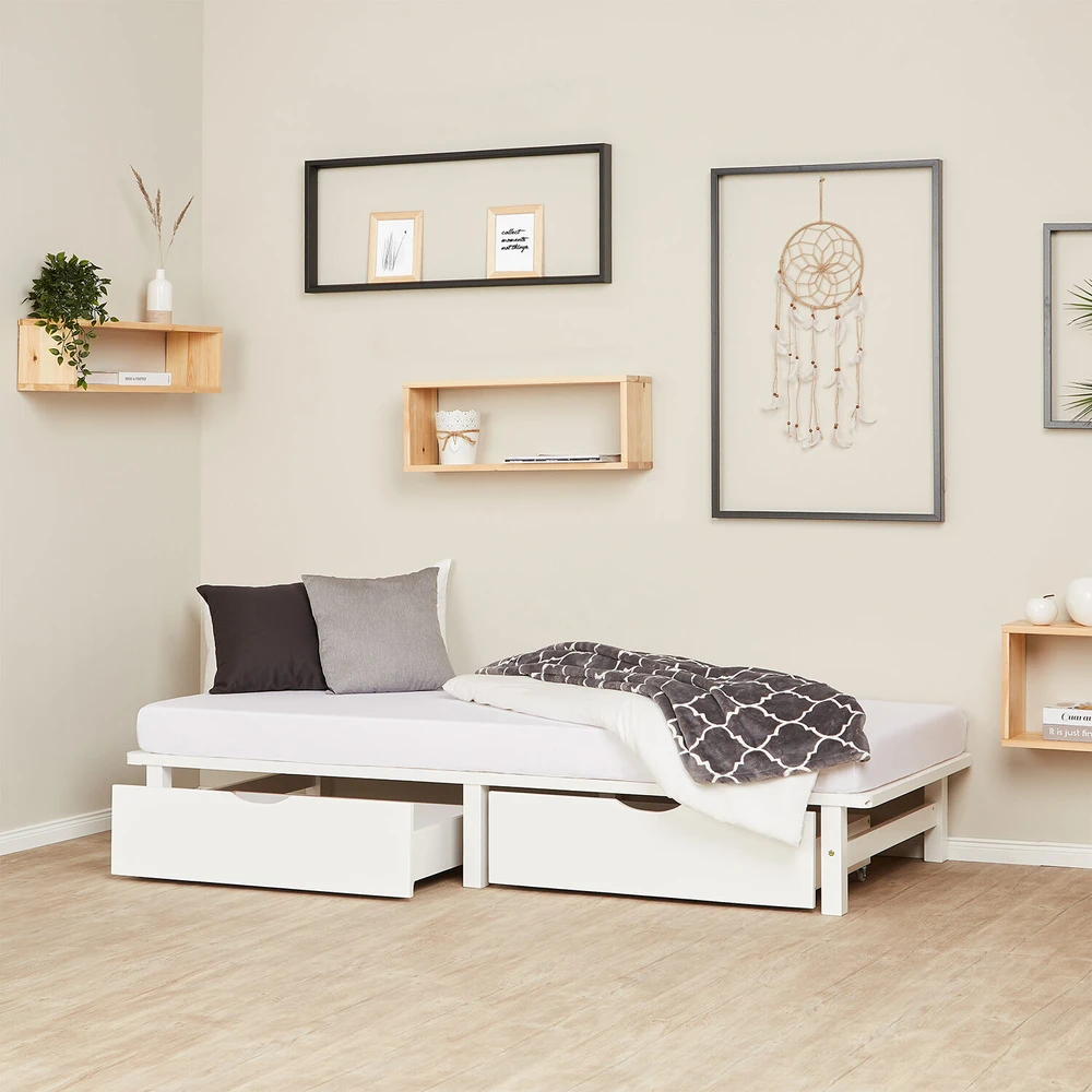 Homestyle4U Viengulė lova, 90x28x200 cm, balta