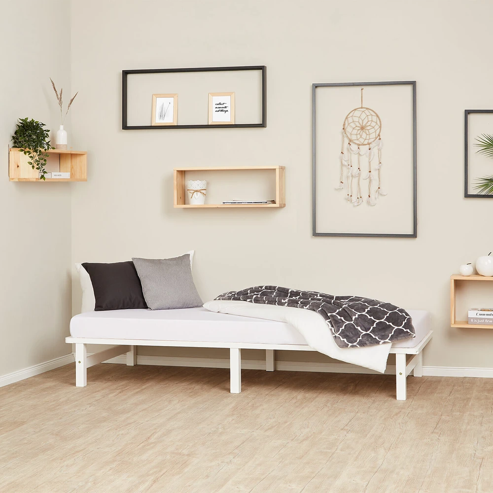 Homestyle4U Viengulė lova, 90x28x200 cm, balta