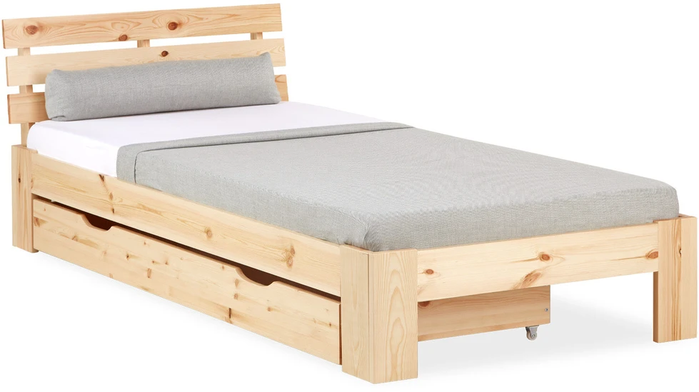 Homestyle4U Viengulė lova, 94.5x204.5x66.7 cm, ruda