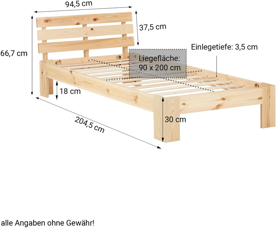 Homestyle4U Viengulė lova, 94.5x204.5x66.7 cm, ruda