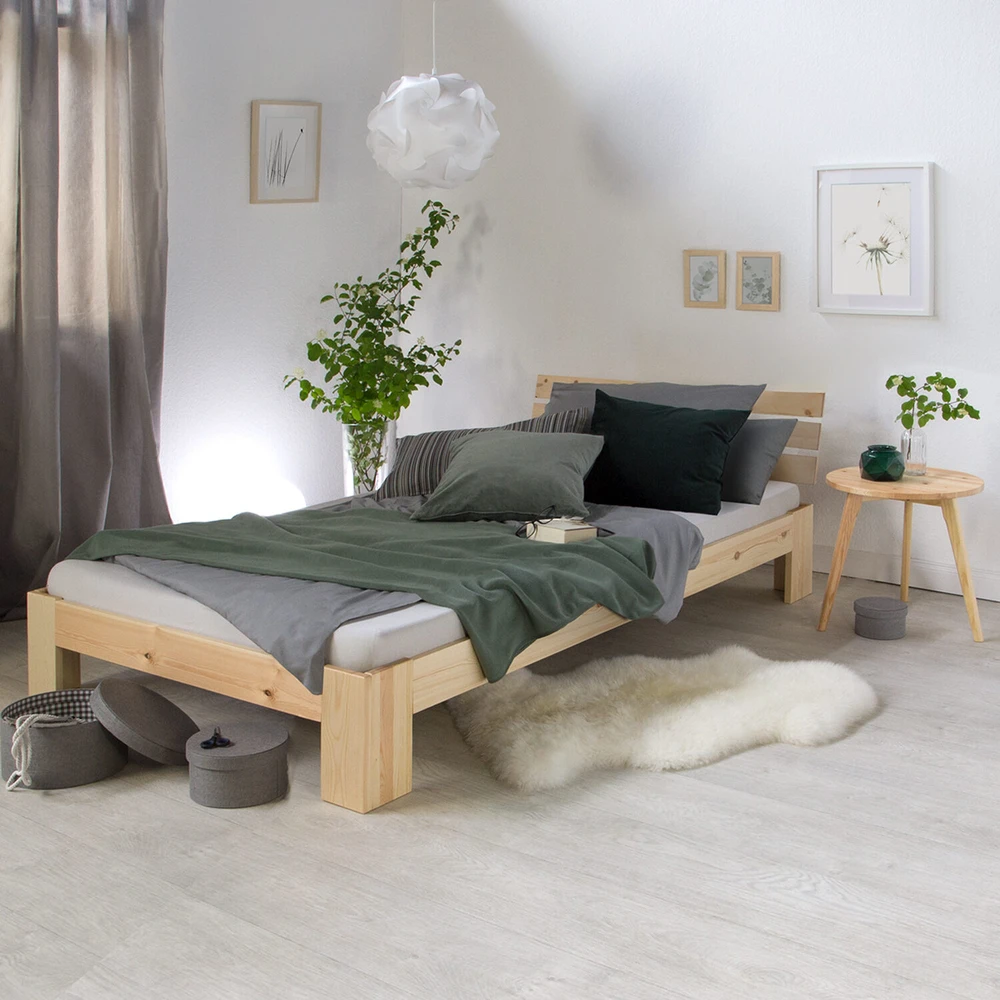 Homestyle4U Viengulė lova, 94.5x204.5x66.7 cm, ruda