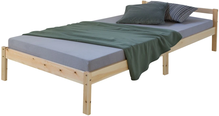 Homestyle4U Viengulė lova, 96x206 cm, ruda
