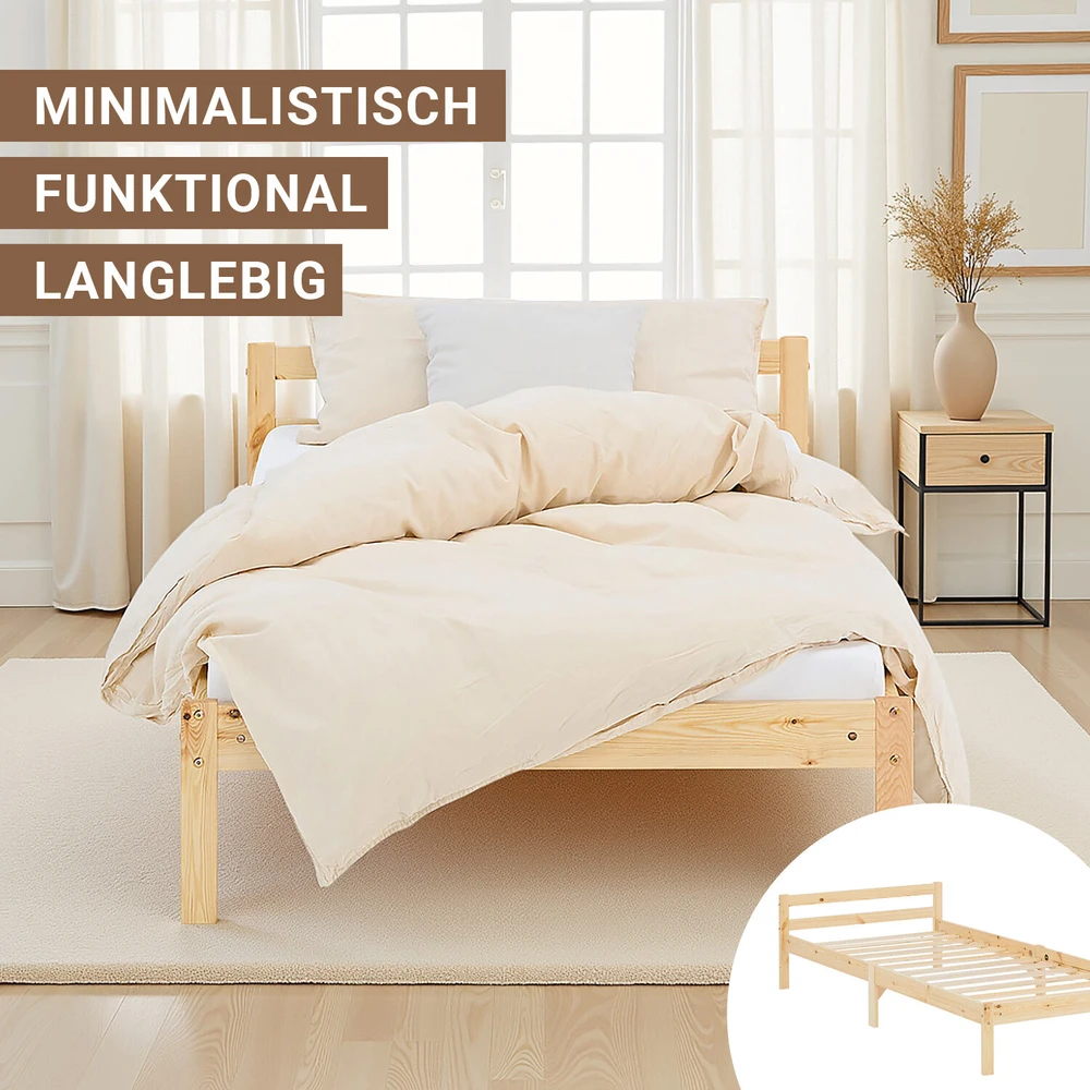 Homestyle4U Viengulė lova, 96x206 cm, ruda
