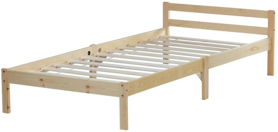 Homestyle4U Viengulė lova, 96x206 cm, ruda