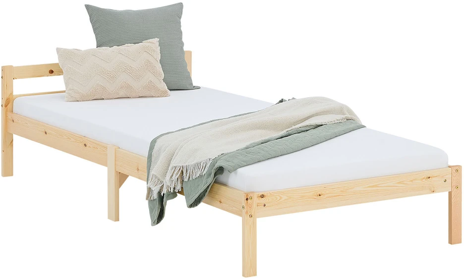 Homestyle4U Viengulė lova, 96x206 cm, ruda