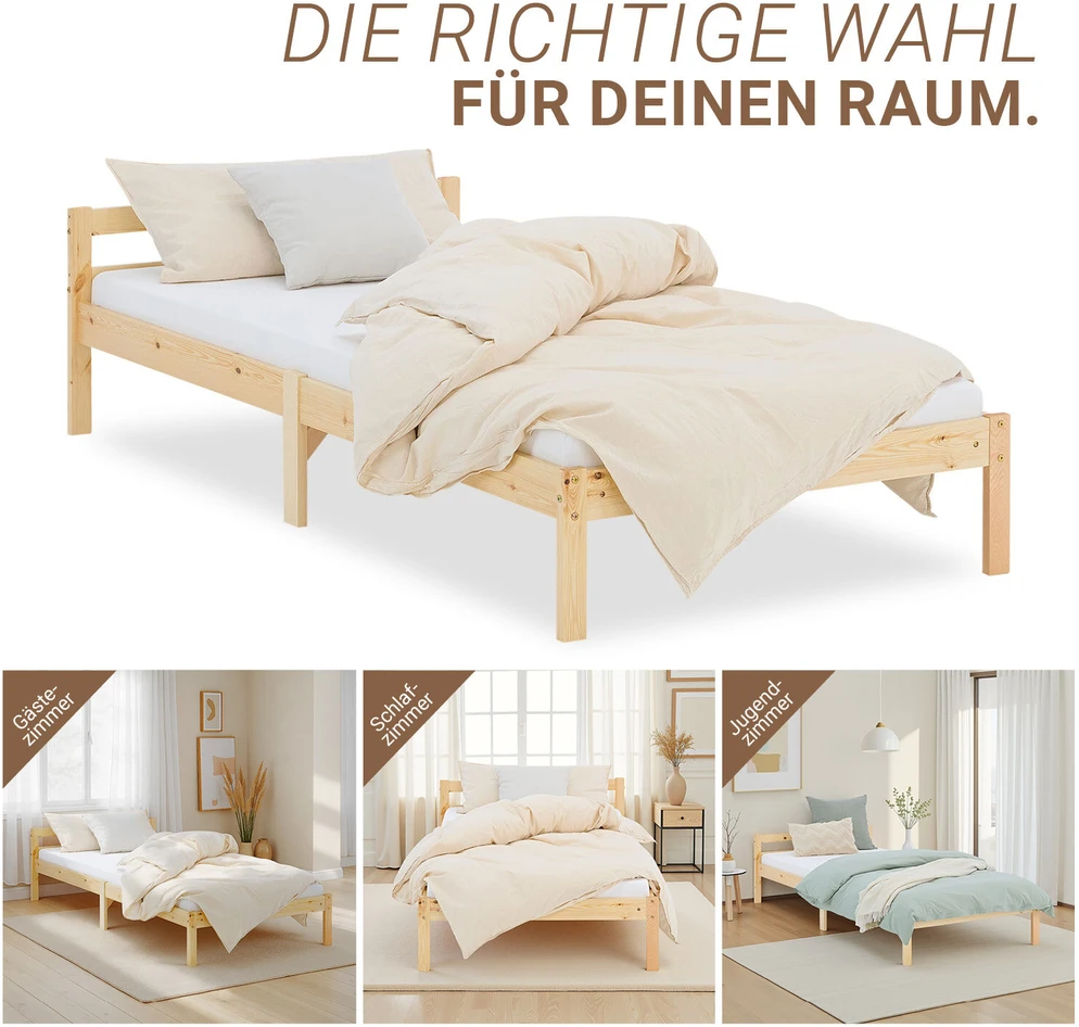 Homestyle4U Viengulė lova, 96x206 cm, ruda