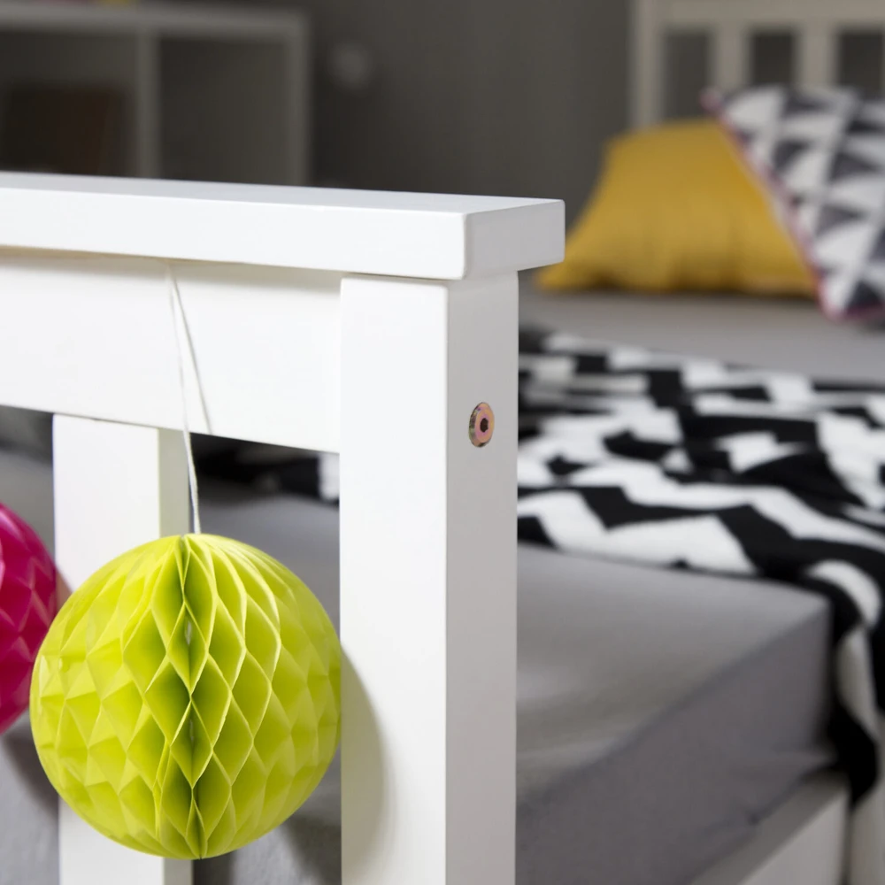 Homestyle4U Viengulė lova, medinė Shaker stiliaus dienos lova, 98x206x82 cm, balta