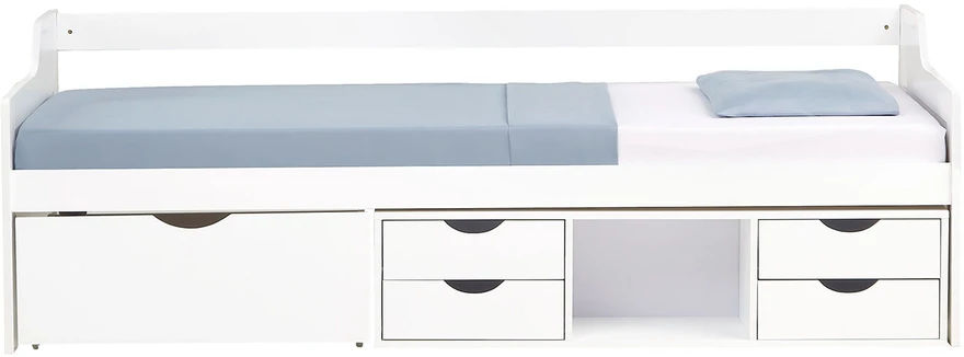 Homestyle4U Viengulė lova su laikymo stalčiais, 96x205x66 cm, balta