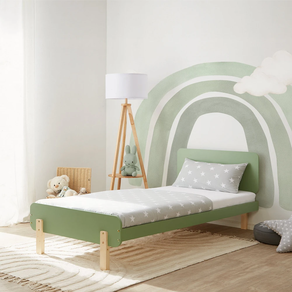 Homestyle4U Vienvietė lova, 95x76,5x209 cm, žalia