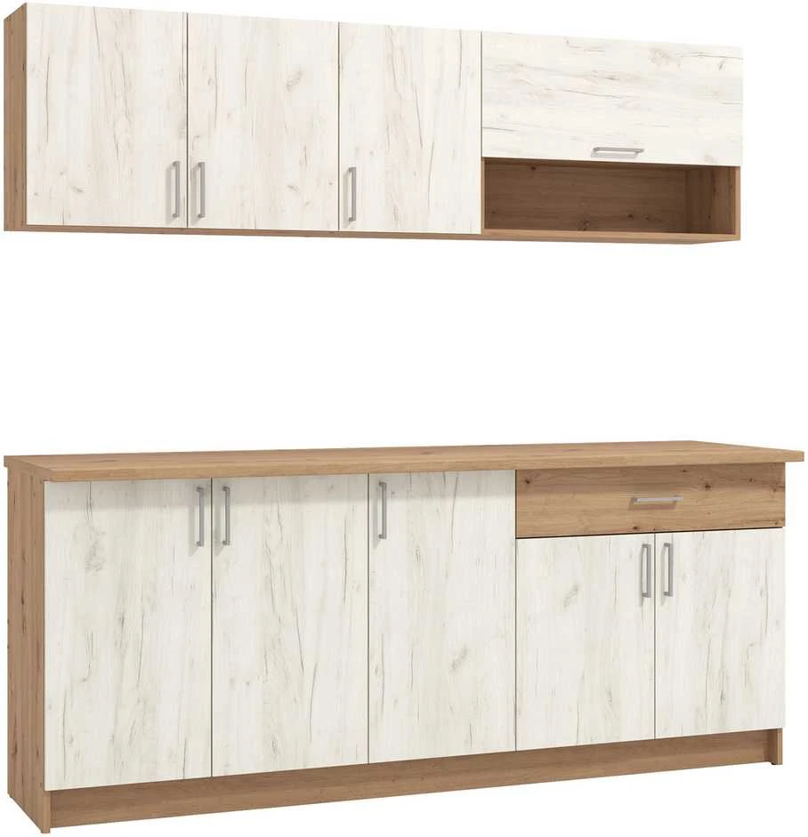 Homestyle4U Virtuvės spintelių komplektas, 200x85.5x60 cm, balta ir ruda