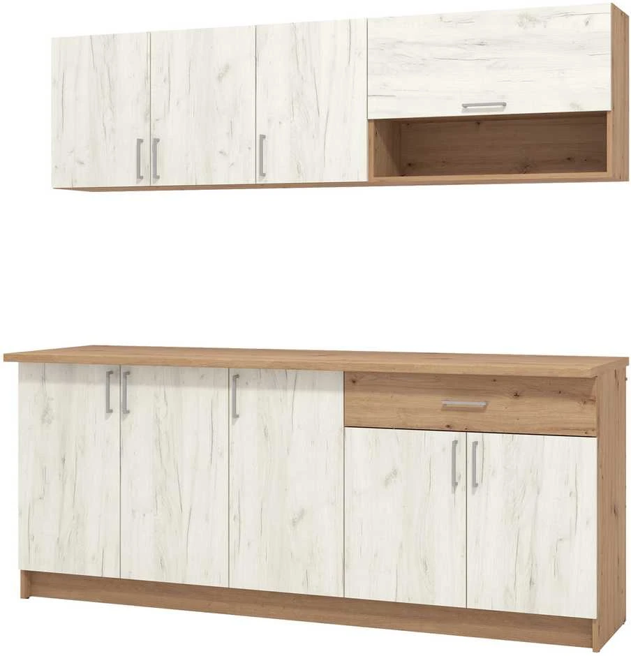 Homestyle4U Virtuvės spintelių komplektas, 200x85.5x60 cm, balta ir ruda