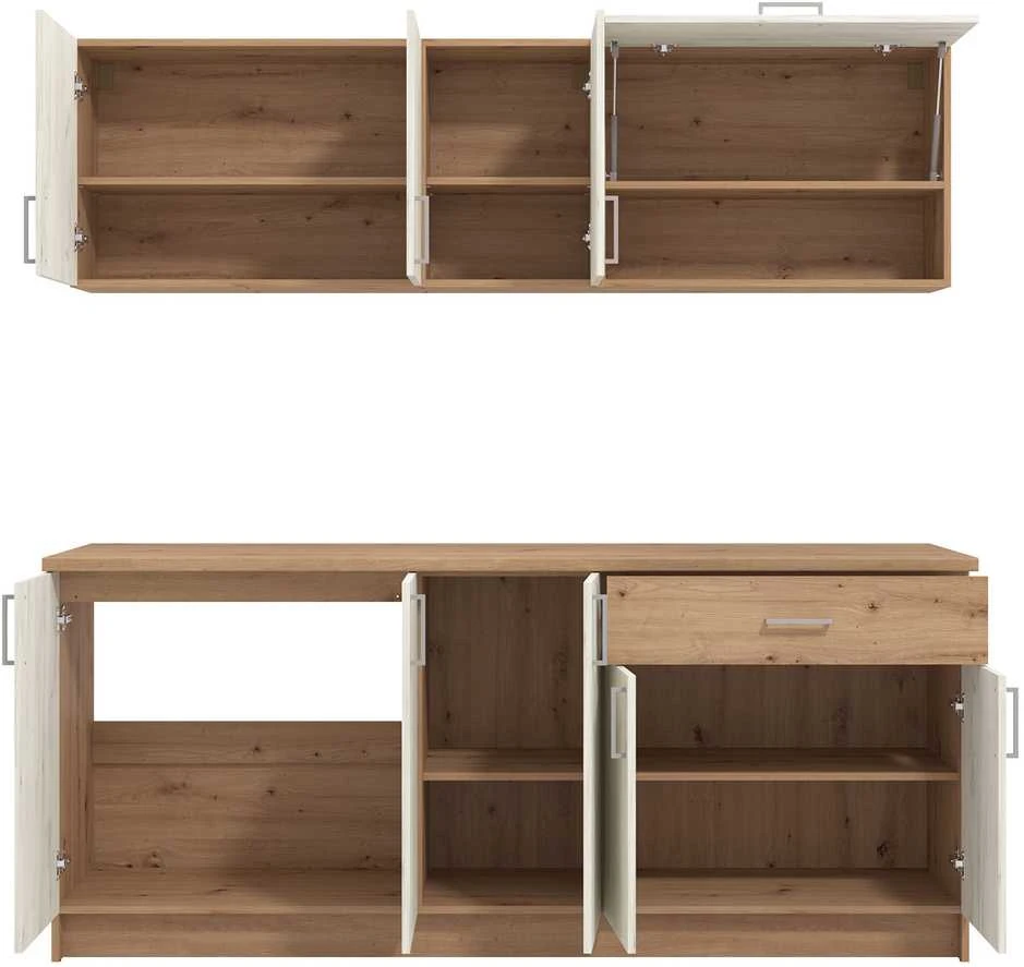 Homestyle4U Virtuvės spintelių komplektas, 200x85.5x60 cm, balta ir ruda