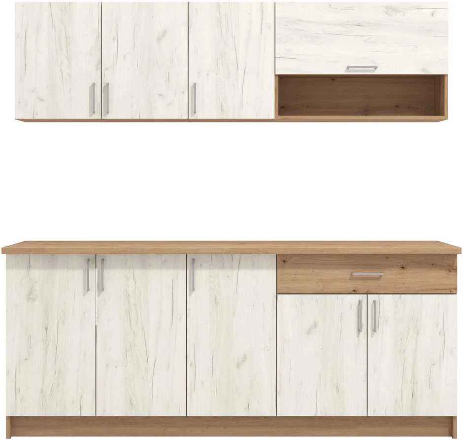 Homestyle4U Virtuvės spintelių komplektas, 200x85.5x60 cm, balta ir ruda