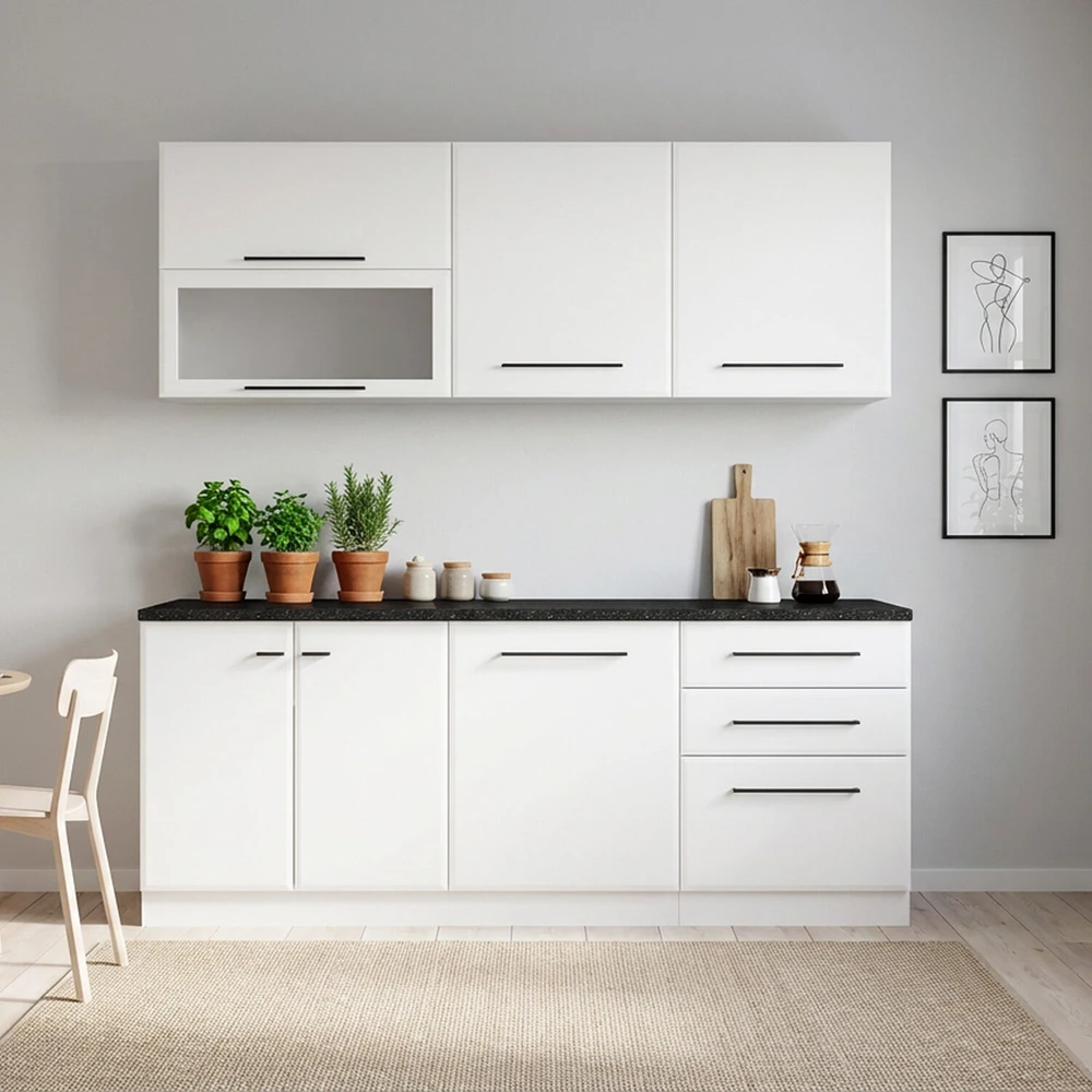 Homestyle4U Virtuvės spintelė, 200x85x60 cm, balta, su laikymo vieta