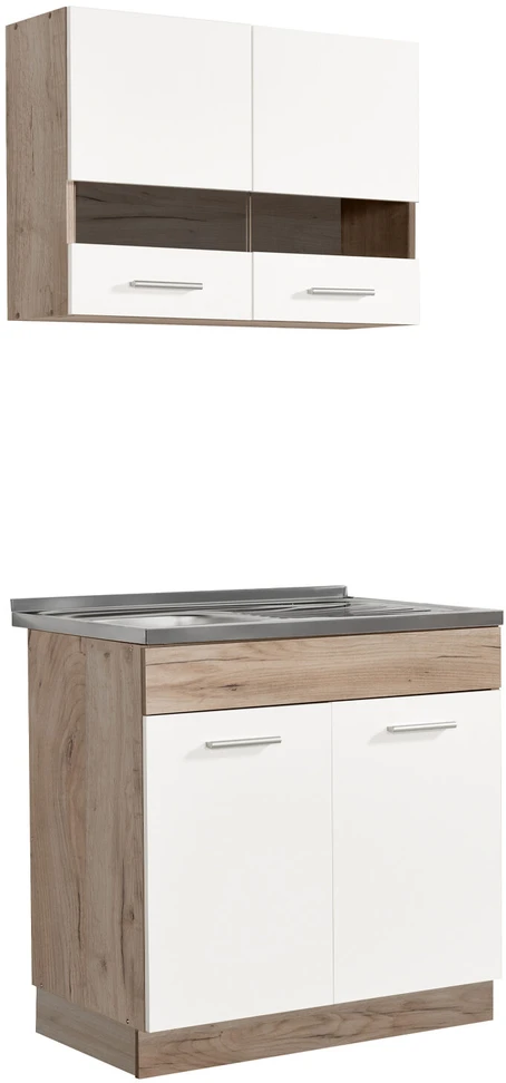Homestyle4U Virtuvės spintelė, 80x180x51.5 cm, Balta, Ruda