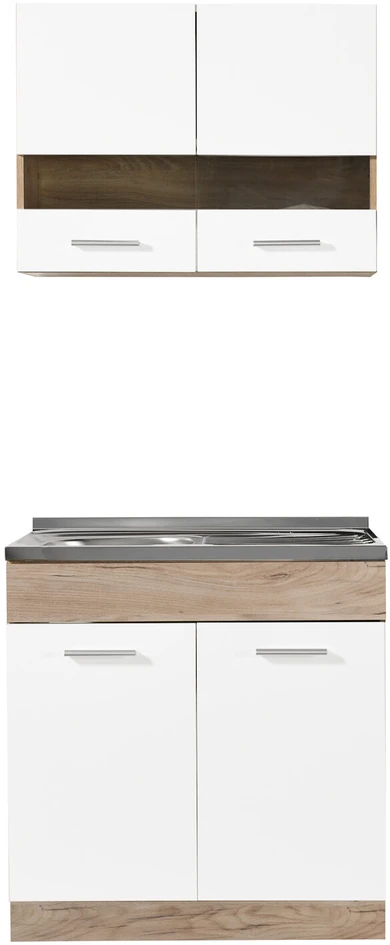Homestyle4U Virtuvės spintelė, 80x180x51.5 cm, Balta, Ruda