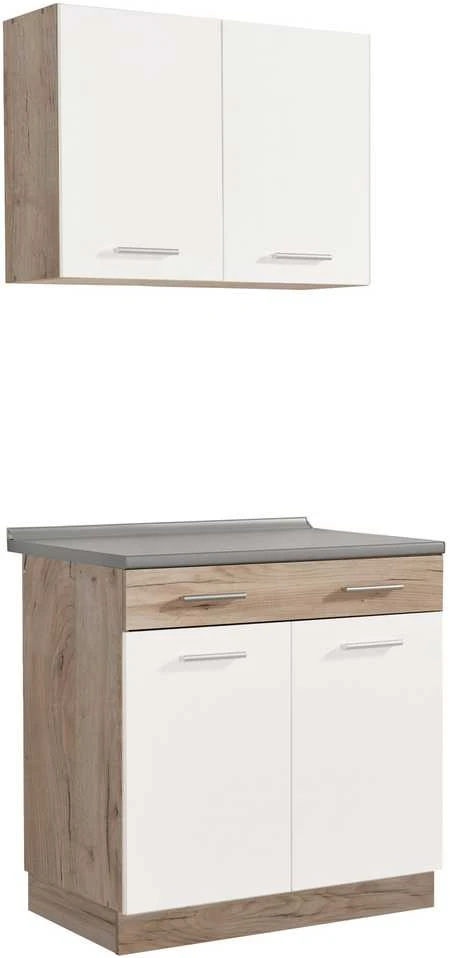 Homestyle4U Virtuvės spintelė, 80x180x60 cm, balta, ruda