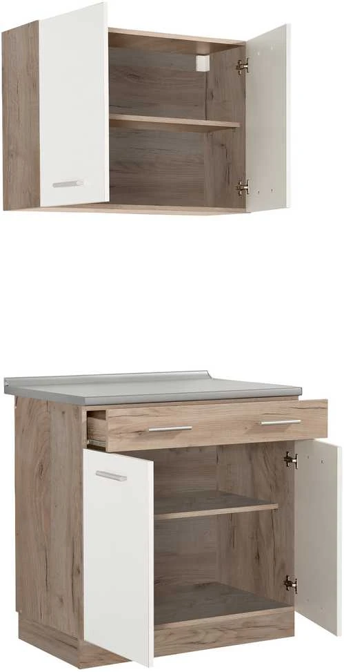 Homestyle4U Virtuvės spintelė, 80x180x60 cm, balta, ruda