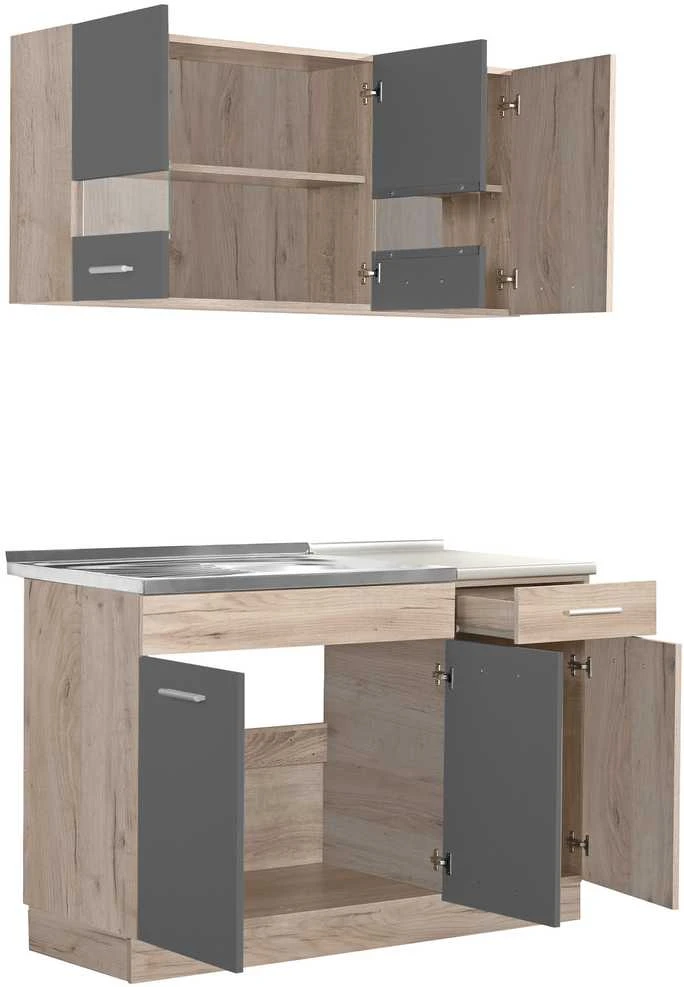 Homestyle4U Virtuvės spintelių komplektas, 120x60x206.5 cm, pilka