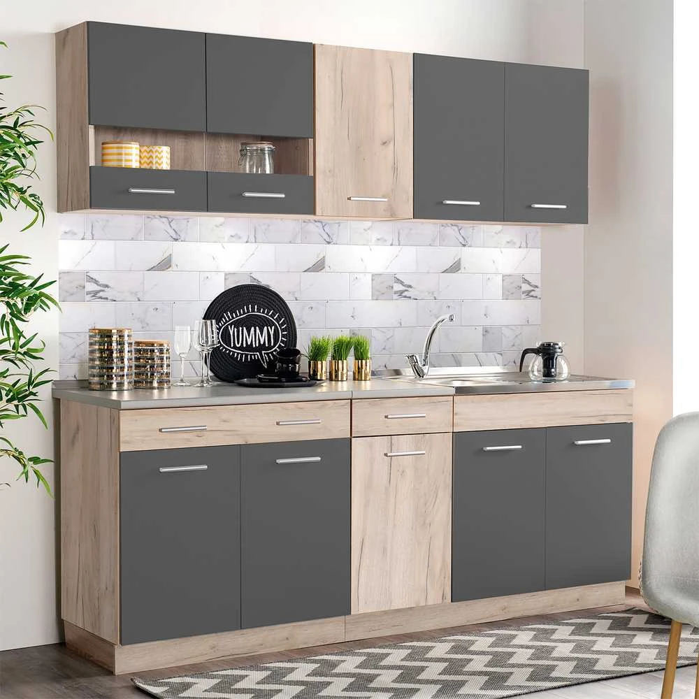 Homestyle4U Virtuvės spintelių komplektas, 120x60x206.5 cm, pilka