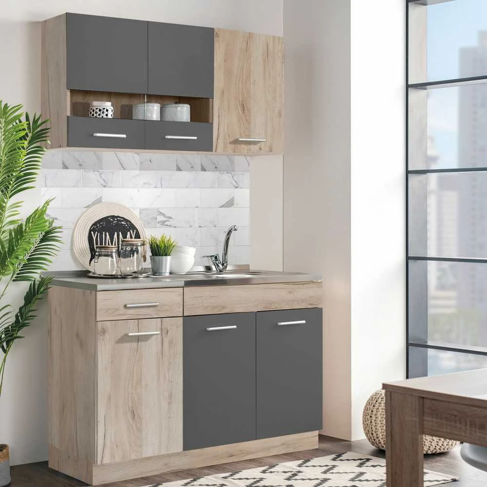 Homestyle4U Virtuvės spintelių komplektas, 120x60x206.5 cm, pilka