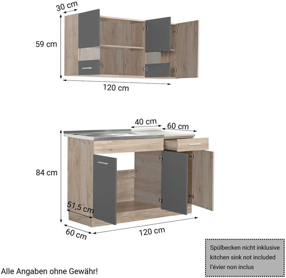 Homestyle4U Virtuvės spintelių komplektas, 120x60x206.5 cm, pilka