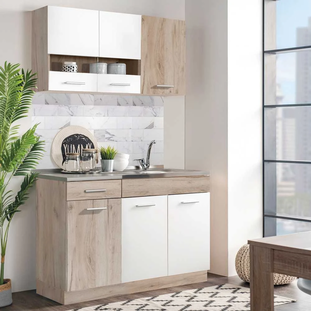 Homestyle4U Virtuvės spintelių komplektas, 120x60x206.5 cm, balta