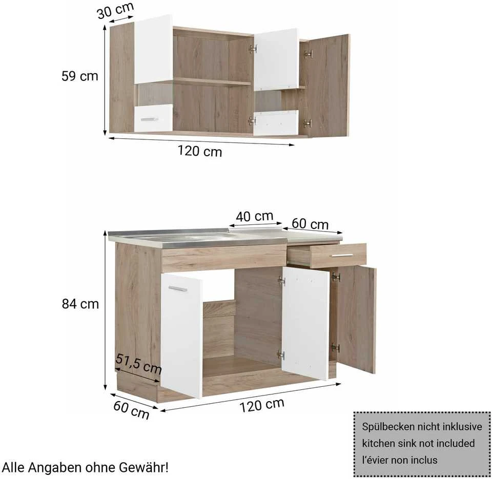 Homestyle4U Virtuvės spintelių komplektas, 120x60x206.5 cm, balta